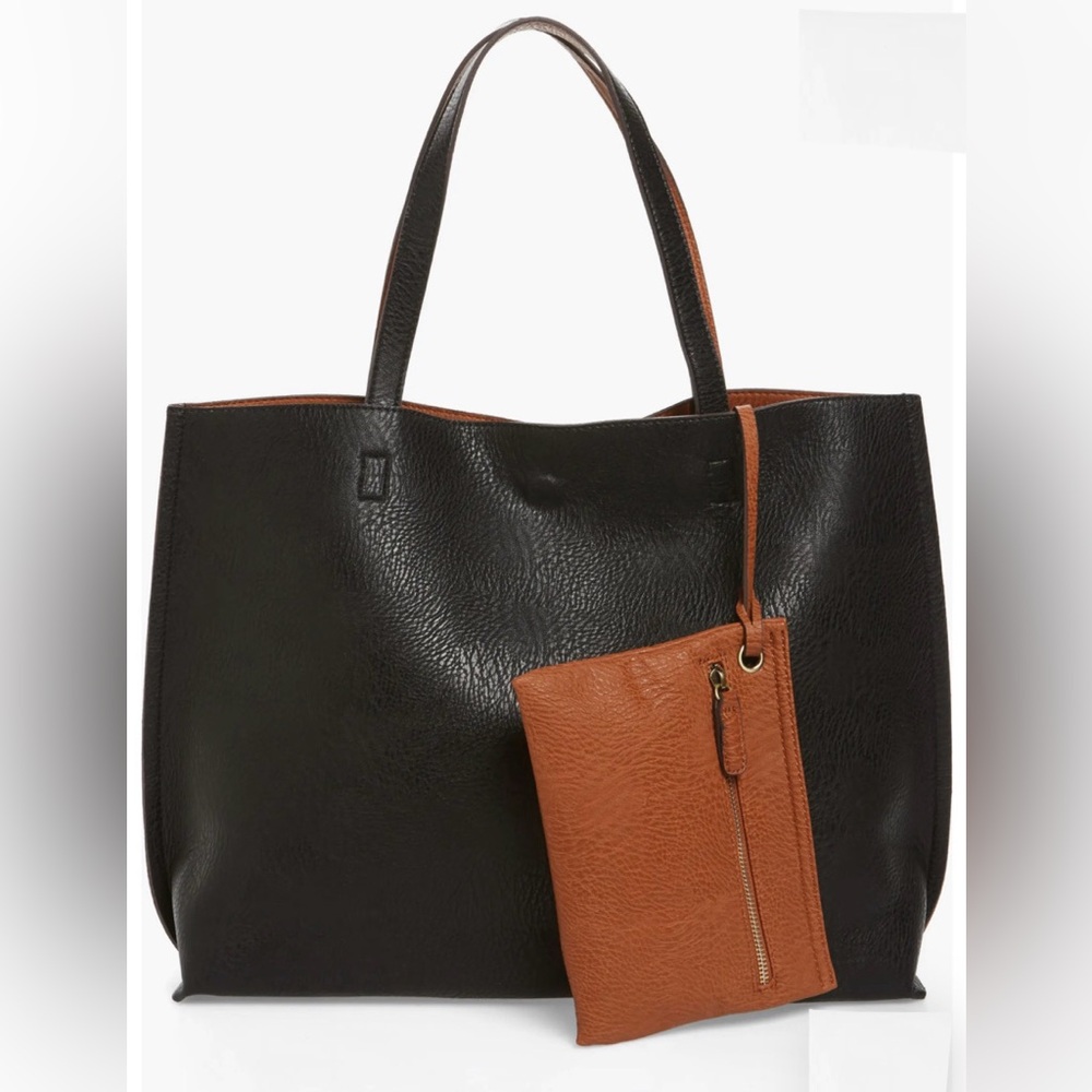 Free People Reversible Faux Leather Tote, Zip Case & Wristlet